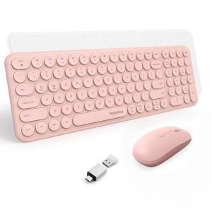 Wireless Keyboard and Mouse Combo 2.4GHz USB Ultra-Thin Cute Cordless Compact-Sized Silent Retro Computer Keyboard & Mouse Set for Office PC Computer,Laptop,Windows,Mac,Microsoft,Tablets(Peach Pink)