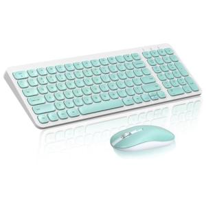 cimetech Wireless Keyboard Mouse Combo, Compact Full Size Wireless Keyboard and Mouse Set Less Noise Keys 2.4G Ultra-Thin Sleek Design for Windows, Computer, PC, Notebook, Laptop - Aqua Green