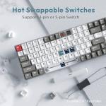 RK ROYAL KLUDGE RK100 Wireless Mechanical Keyboard RGB Backlit Bluetooth5.1/2.4G/Wired 96% Full Size 100-Key Hot Swappable Gaming Keyboard Brown Switch Carbon