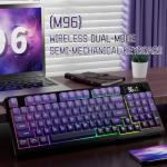 LexonElec M96 Wireless Keyboard, Low Profile Quiet Typing Membrane Gaming Keyboard with Smart Display & Knob, RGB Backlit, USB C Rechargeable, 94 Keys PBT Keycap for Windows PC,Mac,Linux-Grape Purple