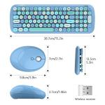 Wireless Keyboard and Mouse Combo, MOWUX - Modern Compact Layout, Colorful Compact Candy Mouse and Retro Round Keyboard Set with Cover, for PC/Laptop/Windows/Mac - Blue Colorful