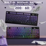 LexonElec M96 Wireless Keyboard, Low Profile Quiet Typing Membrane Gaming Keyboard with Smart Display & Knob, RGB Backlit, USB C Rechargeable, 94 Keys PBT Keycap for Windows PC,Mac,Linux-Grape Purple