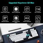 Keychron Q5 Max QMK/VIA Programmable Wireless Metal Custom Mechanical Keyboard, Tri-Mode BT5.1/2.4GHz/USB-C Hot Swappable RGB Backlit PBT Gaming Keyboards, Red Switches, 89 Keys