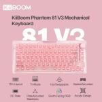 KiiBoom Phantom 81 75% Transparent Mechanical Gaming Keyboard, Hot Swappable Custom Gasket Keyboard with RGB Backlit, Clear Keycap, Rechargeable Battery, Triple Mode for Win/Mac (Phantom 81 V3 Pink)