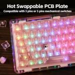 KiiBoom Phantom 81 75% Transparent Mechanical Gaming Keyboard, Hot Swappable Custom Gasket Keyboard with RGB Backlit, Clear Keycap, Rechargeable Battery, Triple Mode for Win/Mac (Phantom 81 V3 Pink)