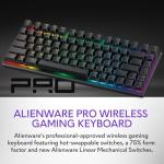 Alienware Pro Wireless Gaming Keyboard - Bluetooth 5.1/2.4 GHz Radio Frequency Connectivity, Linear Mechanical, Hot-swappable switches, Tri mode connectivity, Adjustable Height - Dark Side of the Moon