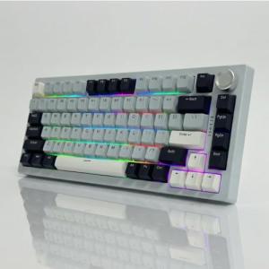 Wireless Mechanical Keyboard,75% Hot Swappable Gaming Keyboard with Multifunction knob,RGB Backlit,Gasket Structure,PBT Keycaps,Bluetooth5.0/Type-C/2.4G,K81 Mechanical Keyboard（Iceland Blue）