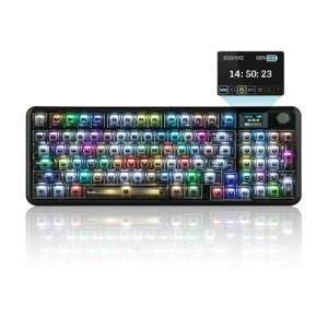 MechLands Aula F-NB98 Transparent Keyboard with RGB Backlits, 3 Modes Wireless Mechanical Keyboard with Display Screen, 8000mAh Battery, Shine Through Keycaps, Creamy Gasket, 1800 Layout (Black)