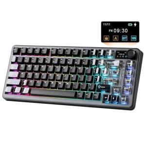 YUNZII B75 PRO MAX Wireless Mechanical Keyboard,75% Layout with Screen and Knob,Custom Hot Swap Gasket,Creamy Pre-lubed Switches,Bluetooth/Type-C/2.4G for Win/Mac (Black, Cocoa Cream V2 Switch)