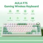 LEOBOG x Aula F75 Gaming Keyboard, 75% Wireless Keyboards RGB Backlit with Knob, Tri-Mode Hot Swappable Mechanical Keyboard for PC Gamer - Green