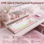AUSDOM Silent Wireless Bluetooth Mechanical Keyboard, BT5.3/Type-C/2.4G Hot swappable Gaming Keyboards with Quiet Switch, RGB Backlit, Numpad, Cute Pink Creamy Keyboard for Mac/Win/Office, 98 Keys