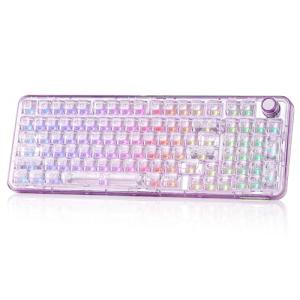 YUNZII X98 QMK/VIA Wireless Mechanical Gaming Keyboard with Knob,Tri-Mode BT5.0/USB-C/2.4GHz Hot Swappable Keyboard,Pre-lubed Switches Gasket Mount RGB Backlit for Wins/Mac (Purple, Crystal Switch)