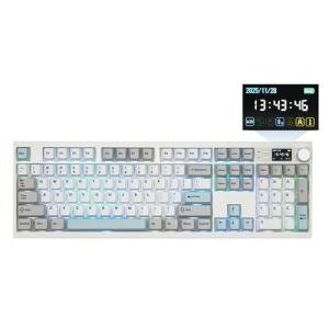 EPOMAKER QK108 Full Size Mechanical Keyboard with Screen & Knob, 8000mAh, QMK/VIA, Creamy&Thocky, Gasket, RGB Backlit, Mac Keycap, Wireless Gaming Keyboard (White Cyan, Sea Salt Silent)