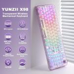 YUNZII X98 QMK/VIA Wireless Mechanical Gaming Keyboard with Knob,Tri-Mode BT5.0/USB-C/2.4GHz Hot Swappable Keyboard,Pre-lubed Switches Gasket Mount RGB Backlit for Wins/Mac (Purple, Crystal Switch)