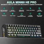 AULA MINI60 HE PRO - 60% Mechanical Gaming Keyboard Wireless, Hall Effect Magnetic Switch Hot Swappable, Adjustable Actuation Rapid Trigger Mode, 8000 Hz Polling Rate, 60 Percent Compact Design for PC