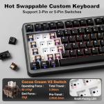 YUNZII B75 PRO MAX Wireless Mechanical Keyboard,75% Layout with Screen and Knob,Custom Hot Swap Gasket,Creamy Pre-lubed Switches,Bluetooth/Type-C/2.4G for Win/Mac (Black, Cocoa Cream V2 Switch)