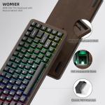 Womier 75% Mechanical Keyboard Wireless with Wood Natural, WD75 V2 QMK/VIA Gaming Creamy Keyboard 8000mAh Battery, Tri-Mode Key Board RGB Hot Swappable with PBT Keycaps-POM Linear Switch,Black