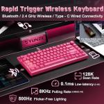 YUNZII RT75 PRO Wireless Gaming Keyboard,Hall Effect Mechanical Rapid Trigger Magnetic Keyboard Bluetooth/USB-C/2.4G 8KHz Polling Rate &128K Scan,RGB Backlit,TGL/SOCD/DKS/MT (Pink, Outemu Red Switch)
