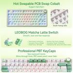 LEOBOG x Aula F75 Gaming Keyboard, 75% Wireless Keyboards RGB Backlit with Knob, Tri-Mode Hot Swappable Mechanical Keyboard for PC Gamer - Green