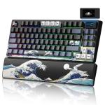 Womier 75% Wireless Mechanical Keyboard with Color Multimedia Screen Anime Gaming Creamy Keyboard, 3-Modes Hot Swappable Kanagawa Theme Key Board w/Wrist Rest, Gasket RGB Custom for Mac/Win (SK80 PRO)
