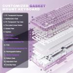 YUNZII X98 QMK/VIA Wireless Mechanical Gaming Keyboard with Knob,Tri-Mode BT5.0/USB-C/2.4GHz Hot Swappable Keyboard,Pre-lubed Switches Gasket Mount RGB Backlit for Wins/Mac (Purple, Crystal Switch)