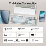 EPOMAKER QK108 Full Size Mechanical Keyboard with Screen & Knob, 8000mAh, QMK/VIA, Creamy&Thocky, Gasket, RGB Backlit, Mac Keycap, Wireless Gaming Keyboard (White Cyan, Sea Salt Silent)