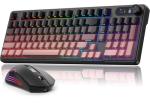 BlueFinger Wireless Gaming Keyboard and Mouse Combo, RGB Backlit, Tri-Mode Bluetooth/2.4G/USB-C Wired, 98 Keys Quiet Keyboard with Number Pad, Volume Knob & Screen, 4800 DPI Mouse for PC/Mac/Laptop