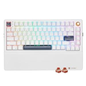 Wireless Mechanical Keyboard with Knob & Wrist Rest, Hot Swap Gasket Custom Structure, Creamy Pre-lubed Tactile Switches, RGB Backlit, Bluetooth/Type-C/2.4G Gaming Keyboard for Win/Mac (White)