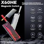 ATTACK SHARK MAMBASNAKE X60HE Rapid Trigger Magnetic Switch 60% RGB Wireless Mechanical Gaming keyboard,2.4Ghz/BT/Wired,8KHZ Polling Rate,0.01mm Adjustable Actuation,Web Driver for PC(White+8 Keycaps)