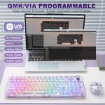 YUNZII X98 QMK/VIA Wireless Mechanical Gaming Keyboard with Knob,Tri-Mode BT5.0/USB-C/2.4GHz Hot Swappable Keyboard,Pre-lubed Switches Gasket Mount RGB Backlit for Wins/Mac (Purple, Crystal Switch)