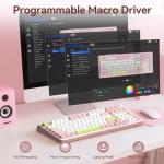 AUSDOM Silent Wireless Bluetooth Mechanical Keyboard, BT5.3/Type-C/2.4G Hot swappable Gaming Keyboards with Quiet Switch, RGB Backlit, Numpad, Cute Pink Creamy Keyboard for Mac/Win/Office, 98 Keys