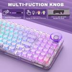 YUNZII X98 QMK/VIA Wireless Mechanical Gaming Keyboard with Knob,Tri-Mode BT5.0/USB-C/2.4GHz Hot Swappable Keyboard,Pre-lubed Switches Gasket Mount RGB Backlit for Wins/Mac (Purple, Crystal Switch)