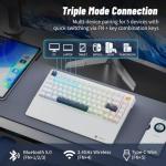 Wireless Mechanical Keyboard with Knob & Wrist Rest, Hot Swap Gasket Custom Structure, Creamy Pre-lubed Tactile Switches, RGB Backlit, Bluetooth/Type-C/2.4G Gaming Keyboard for Win/Mac (White)