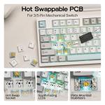 EPOMAKER QK108 Full Size Mechanical Keyboard with Screen & Knob, 8000mAh, QMK/VIA, Creamy&Thocky, Gasket, RGB Backlit, Mac Keycap, Wireless Gaming Keyboard (White Cyan, Sea Salt Silent)