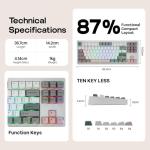 EPOMAKER TH87 Wireless Mechanical Keyboard with 10000mAh Battery, BT/2.4GHz/Wired, Hot Swappable Custom, PBT Keycap, RGB Backlit, Gasket, TKL Gaming Keyboard for PC/Mac (Sea Salt Silent)