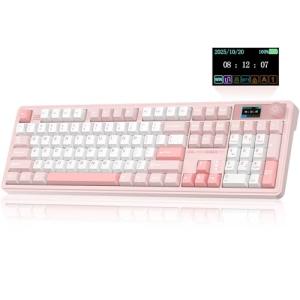CORBOBO LINGBAO K108 Pro Wireless Mechanical Keyboard with Screen & Knob, Full Size Creamy Keyboard with Number Pad, 10000mAh Battery, PBT Keycaps, RGB Backlit, Hot-swappable Gaming Keyboards