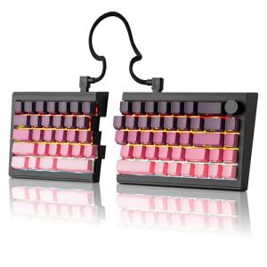 ZORNHER ST68 Wireless Ergonomic Split Mechanical Keyboard,65% Pink & Purple Custom Creamy TKL Keyboard with Knob,Lighted Up PBT Keycaps,Pre-lubed Clicky Switches,Hot-Swappable,RGB Backlit