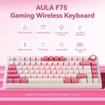 AULA F75 Wireless Keyboard, 75% Gaming Keyboard Hot Swappable with Creamy Sound,Bluetooth/2.4GHz/USB-C,Custom RGB Mechanical Keyboard for PC Gamer - Pink
