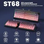 ZORNHER ST68 Wireless Ergonomic Split Mechanical Keyboard,65% Pink & Purple Custom Creamy TKL Keyboard with Knob,Lighted Up PBT Keycaps,Pre-lubed Clicky Switches,Hot-Swappable,RGB Backlit