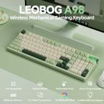 LEOBOG A98 - 96% Mechanical Keyboard Wireless Tri-Mode BT5.0/2.4GHz/USB-C, Creamy Keyboard with Number Pad, Gasket Structure Hot Swappable, RGB Backlit Green Gaming Keyboard with Knob for PC/Mac/Win