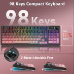 BlueFinger Wireless Gaming Keyboard and Mouse Combo, RGB Backlit, Tri-Mode Bluetooth/2.4G/USB-C Wired, 98 Keys Quiet Keyboard with Number Pad, Volume Knob & Screen, 4800 DPI Mouse for PC/Mac/Laptop