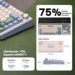 EPOMAKER Aula F75 ISO-ES Wireless Mechanical Gaming Keyboard, 75% Spanish Layout with Knob, Creamy Gasket, Sound-Dampening, RGB, Hot-Swap, BT/2.4Ghz (Green)