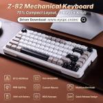 E-YOOSO Z-82 Wireless Mechanical Keyboard, 75% Layout, Hot-Swap Wireless Gaming Keyboard, BT/2.4GHz/Type-C Triple Mode, RGB Backlit Gaming Keyboards, Compatible with Win/Mac (White&Gray&Black)