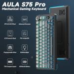 AULA S75 PRO Wireless Mechanical Keyboard with Screen&Knob, Tri-Mode Hot Swappable Gaming Keyboard 75%, Pre-lubed Switches, RGB Backlit, Side Printed PBT Keycaps, Creamy Sounding Computer Keyboards