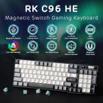 RK ROYAL KLUDGE C96 HE Mechanical Gaming Keyboard, Hall Effect Magnetic Switch, Hot Swappable 90% Wired RGB Keyboard w/Wrist Rest, Rapid Trigger Adjustable Actuation, 8K Polling Rate, Pro Web Driver