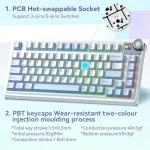Aula AU75 75% Wireless Gaming Keyboard, Tri-Mode Hot-Swappable Mechanical Keyboard with Control Knob, RGB Backlit, PBT Keycaps, Bluetooth/2.4G/USB-C, for PC/PS5/Mac Gamers （LEOBOG Seiya Switch）