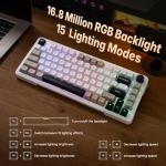 E-YOOSO Z-82 Wireless Mechanical Keyboard, 75% Layout, Hot-Swap Wireless Gaming Keyboard, BT/2.4GHz/Type-C Triple Mode, RGB Backlit Gaming Keyboards, Compatible with Win/Mac (White&Gray&Black)