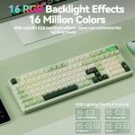 LEOBOG A98 - 96% Mechanical Keyboard Wireless Tri-Mode BT5.0/2.4GHz/USB-C, Creamy Keyboard with Number Pad, Gasket Structure Hot Swappable, RGB Backlit Green Gaming Keyboard with Knob for PC/Mac/Win