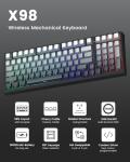 Keyporia X98 Wireless Mechanical Keyboard, RGB Backlit Custom Gaming Keyboard with Number Pad, BT5.0/2.4GHz/USB-C, Gasket Structure, Hot Swappable Pre-lubed Linear Switch, Side Printed PBT Keycaps