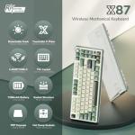 RK ROYAL KLUDGE X87 Gasket Mechanical Keyboard, 75% Wireless Gaming Keyboard with Touchable X-Plate & Volume Knob, Bluetooth/2.4GHz/Wired, Hot Swappable RGB Backlit (Green, Light Switch)